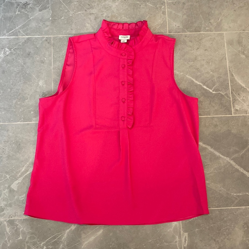 J Crew sleeveless blouse with ruffle collar. Pink size 14.